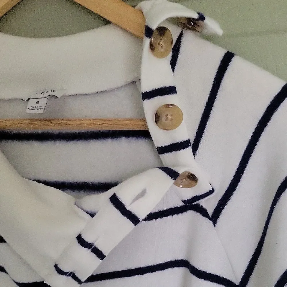 J. Crew Striped Wide Button-Collar Pullover Sweatshirt Nautical Preppy Size S